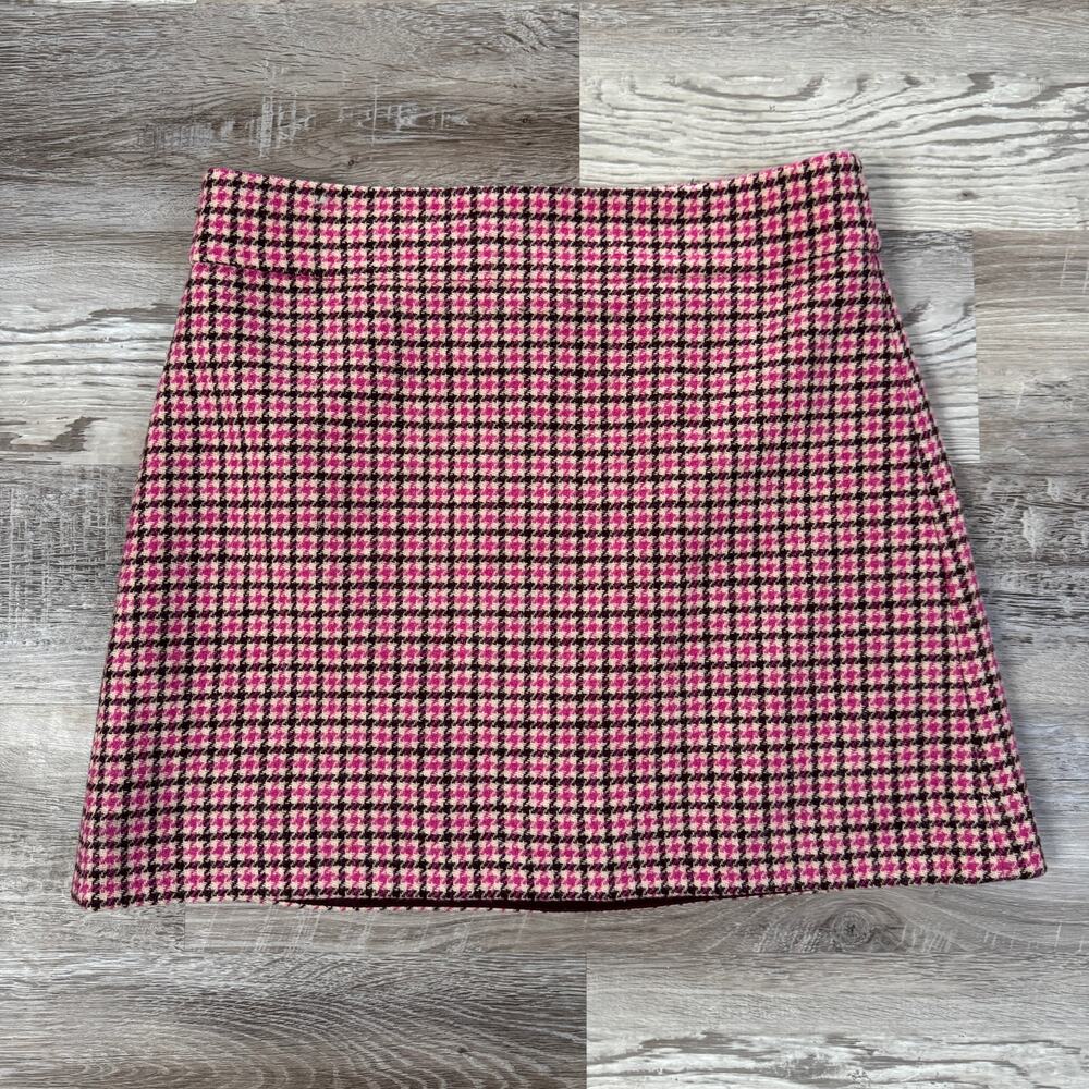 J.Crew Pink Houndstooth Wool Mini Skirt Preppy Coquette Academia Schoolgirl 10